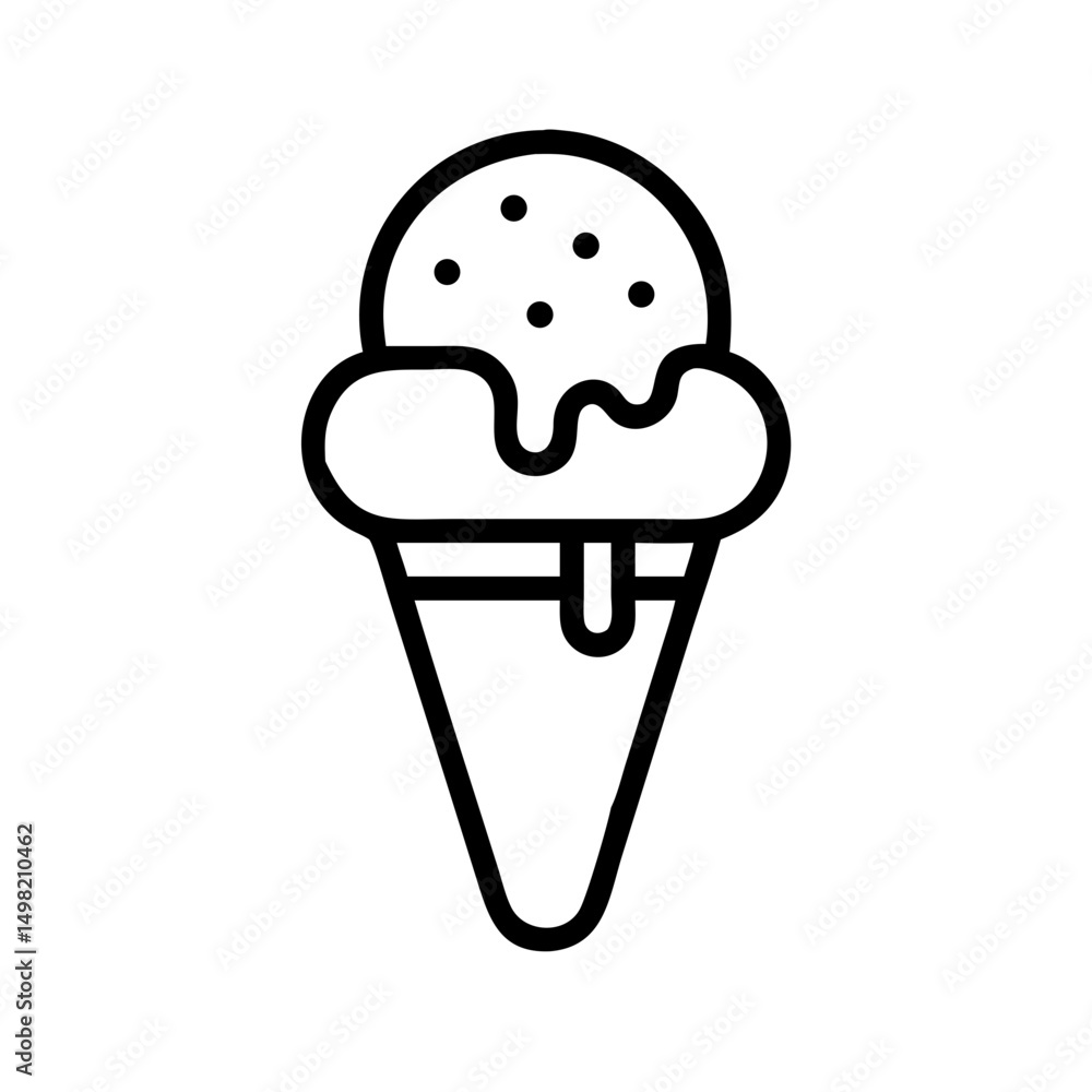 Poster a simple graphic of a single scoop dessert in a cone with topping and some dripping down cone edge