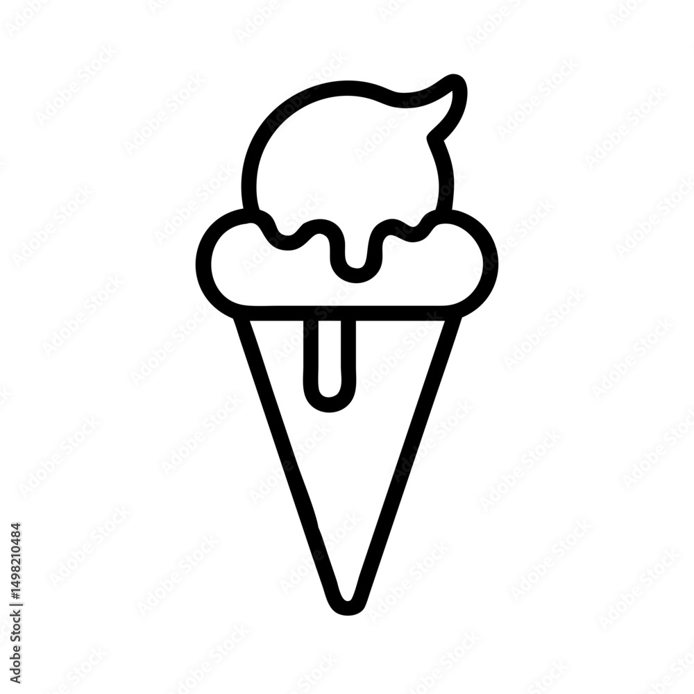 Poster a simple graphic of a cone with a scoop of sweet frozen dessert with a drip on top design element