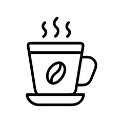 Aromatic beverage in a mug with steam and a bean design sitting on a small saucer plate design