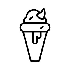 Outline drawing of a cone with frozen dessert and a swirl on top with a drip detail design element