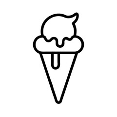 A simple graphic of a cone with a scoop of sweet frozen dessert with a drip on top design element