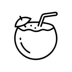 A refreshing beverage in a tropical fruit with a straw and small umbrella decoration on top design element