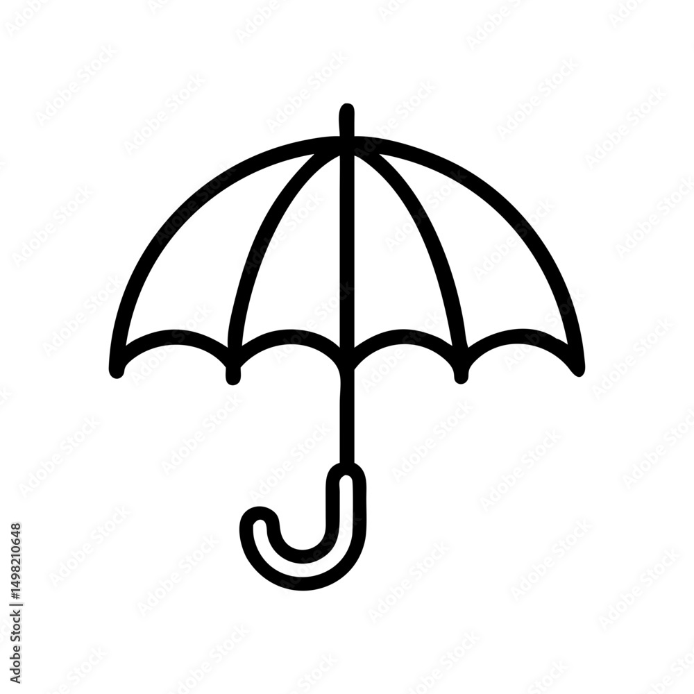Poster simple graphic depiction of a black outline parasol with a curved handle on a white background image
