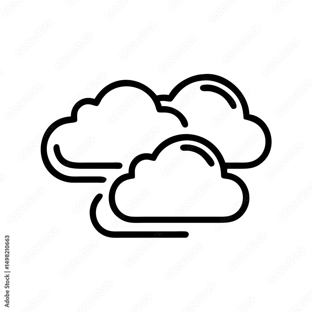 Poster Stylized depiction of three fluffy formations with wind lines suggesting movement and weather patterns
