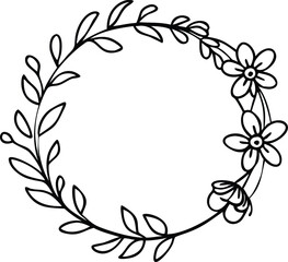 minimalist line drawing round floral wreath