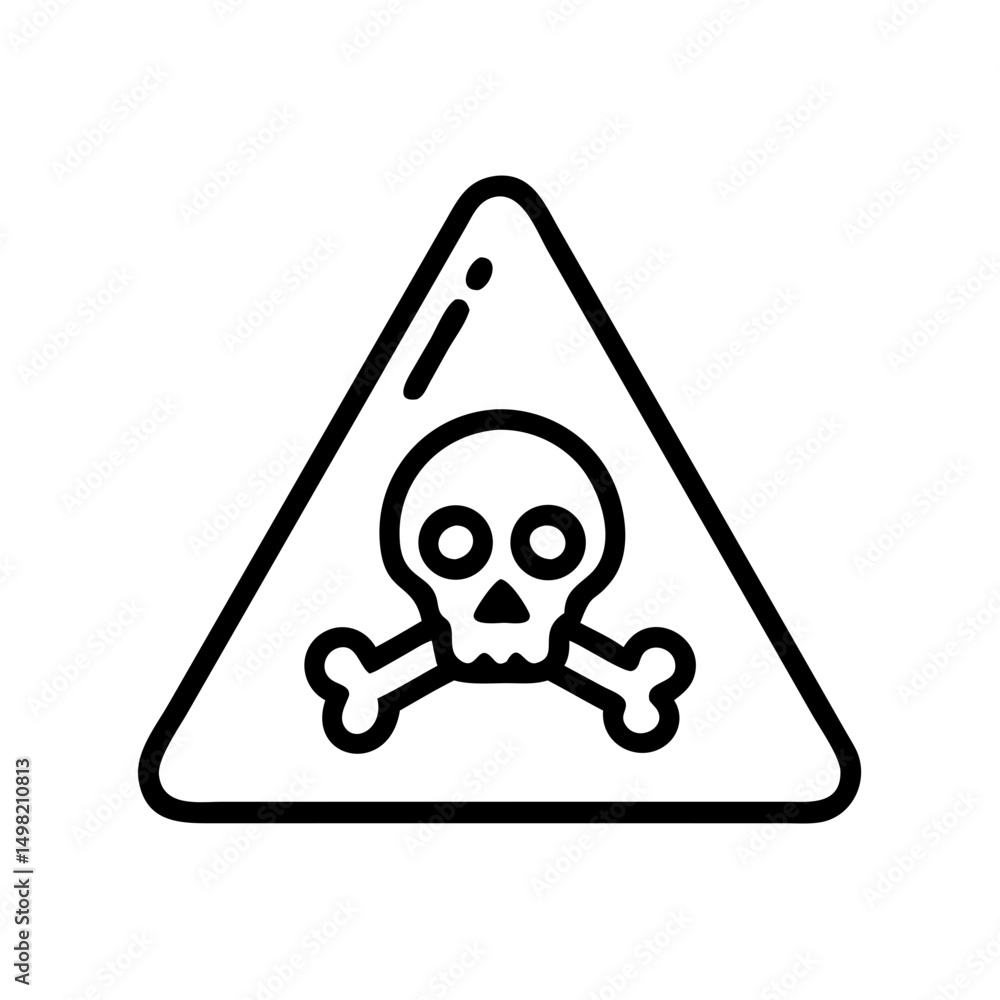 Poster triangular warning sign displaying a skull and crossbones symbol for hazardous materials present her