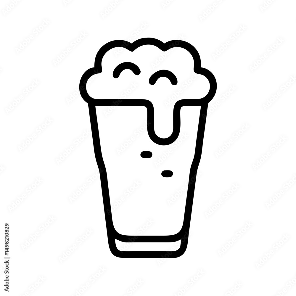 Poster outline drawing of a pint glass filled with a frothy beverage and some bubbles, simple design