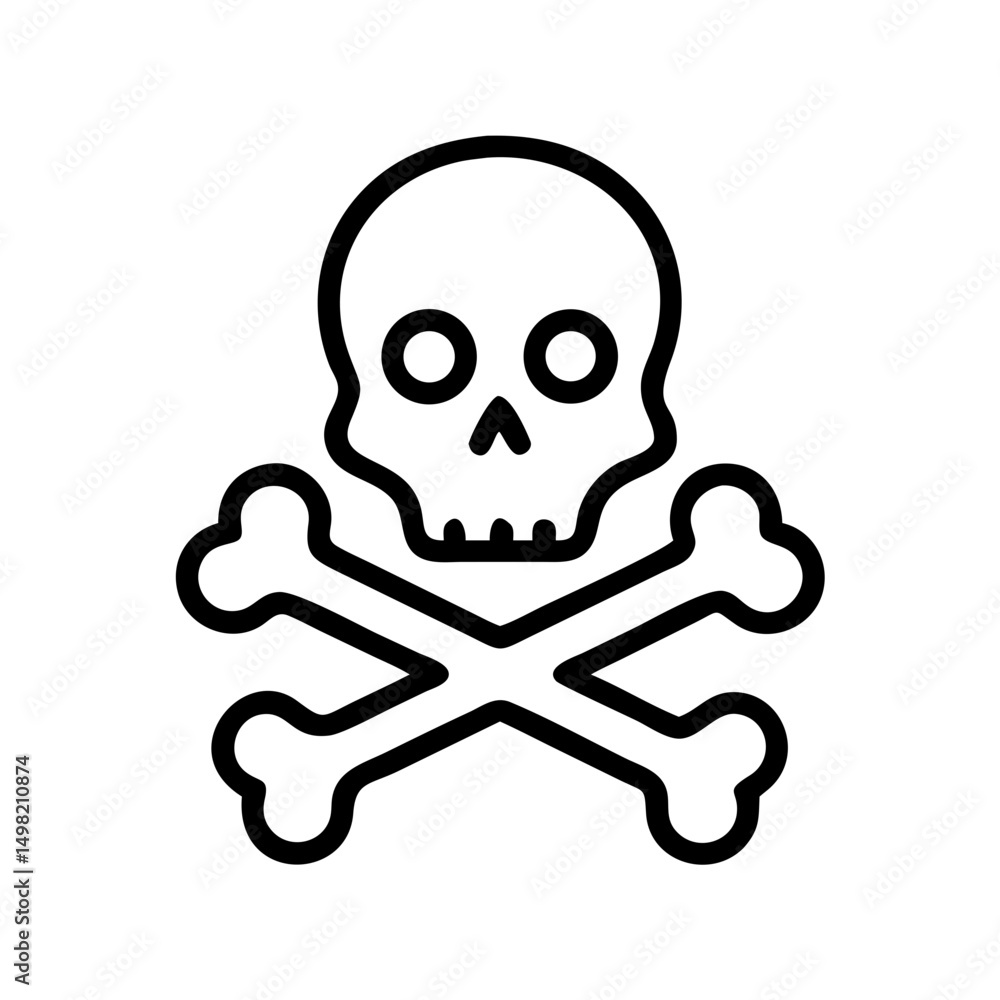 Poster outline drawing of a cranium with bones crossed beneath it on a plain white background design elemen