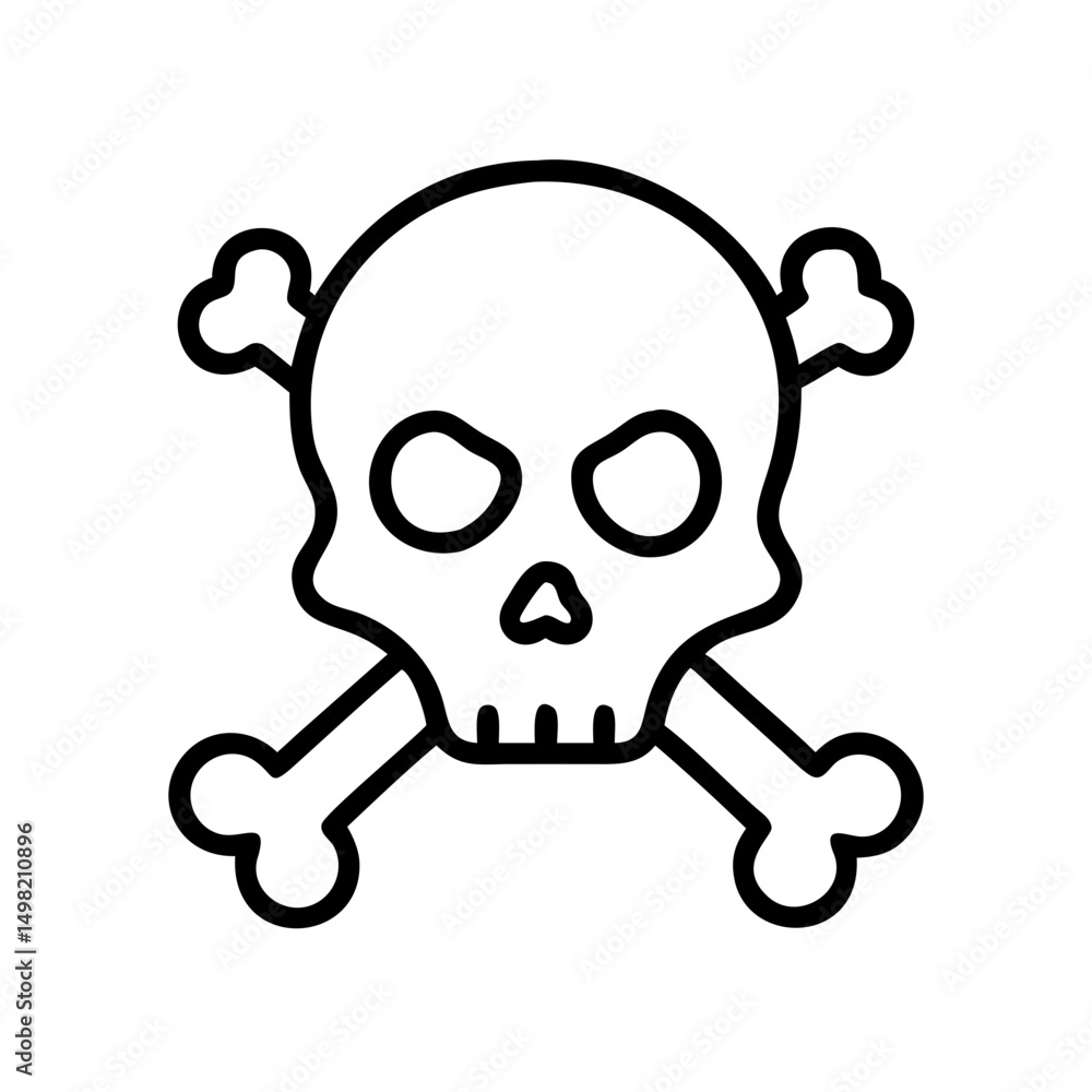 Poster a simple graphic showing a skull with crossbones in black lines on a white background design style