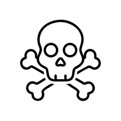 Stylized graphic of a skull with two bones crossed behind it in a simple black outline design