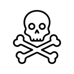 Outline drawing of a cranium with bones crossed beneath it on a plain white background design element