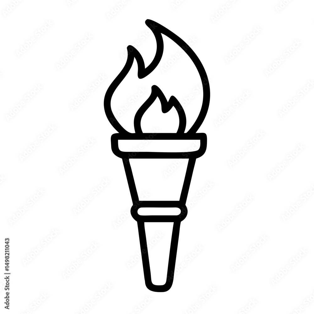Aufkleber a simple graphic of a torch with a bright flame emanating from the top in black outline style