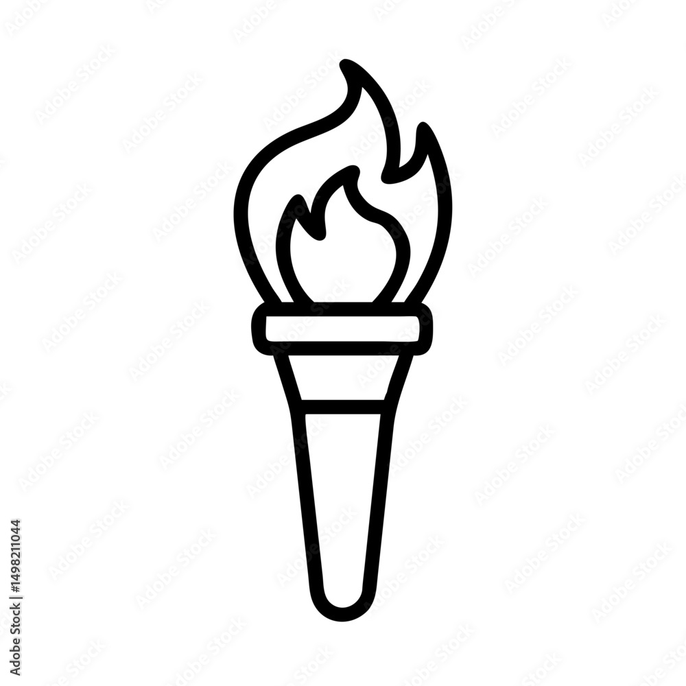 Poster simple graphic showing a black outline of a flaming torch on a white background design element