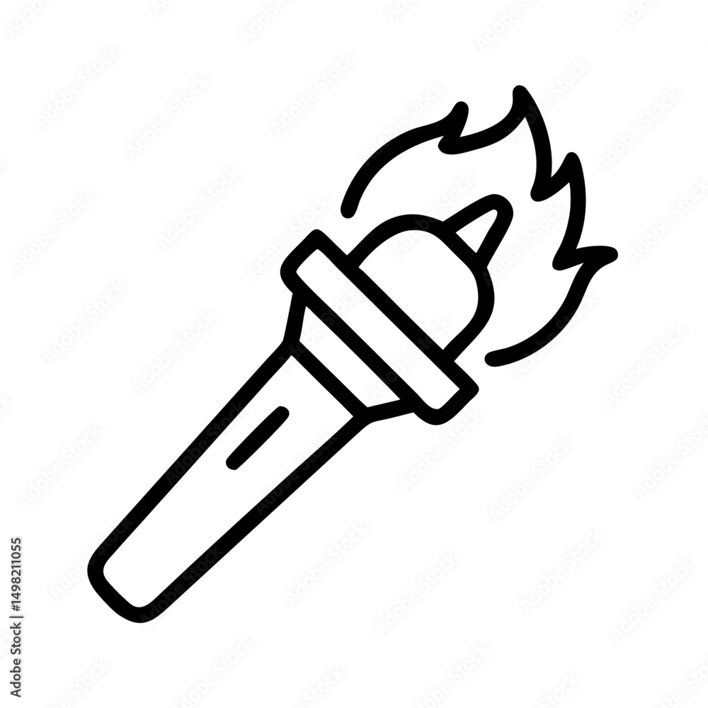 Poster a simple graphic showing a burning torch with flames in a minimalist style drawing on white backgrou