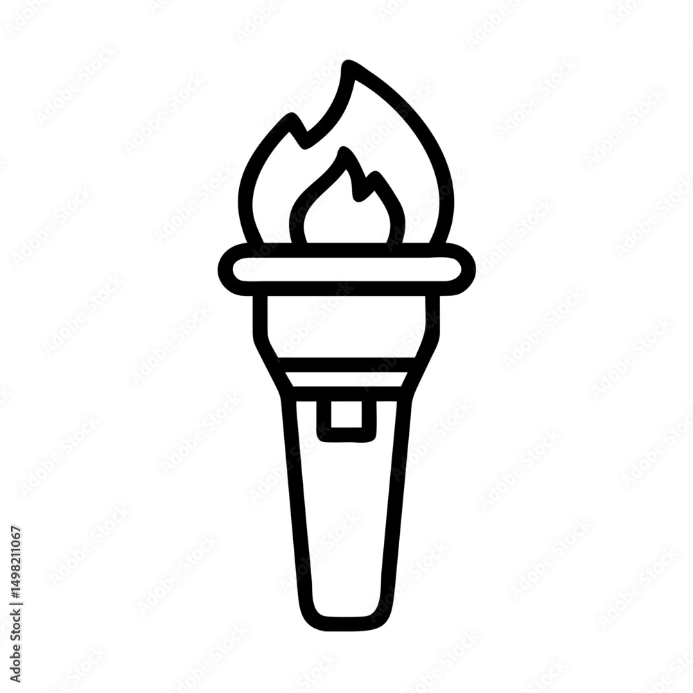 Aufkleber outline drawing of a handheld torch with a bright flame burning at the top of the object shown here
