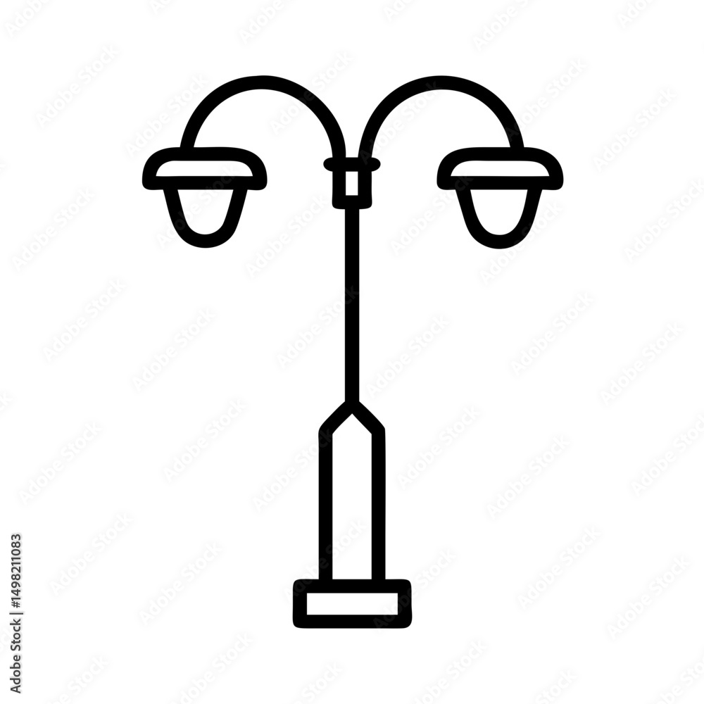 Poster simple graphic of a street lamp with two lights and a base in black outline style design that is min