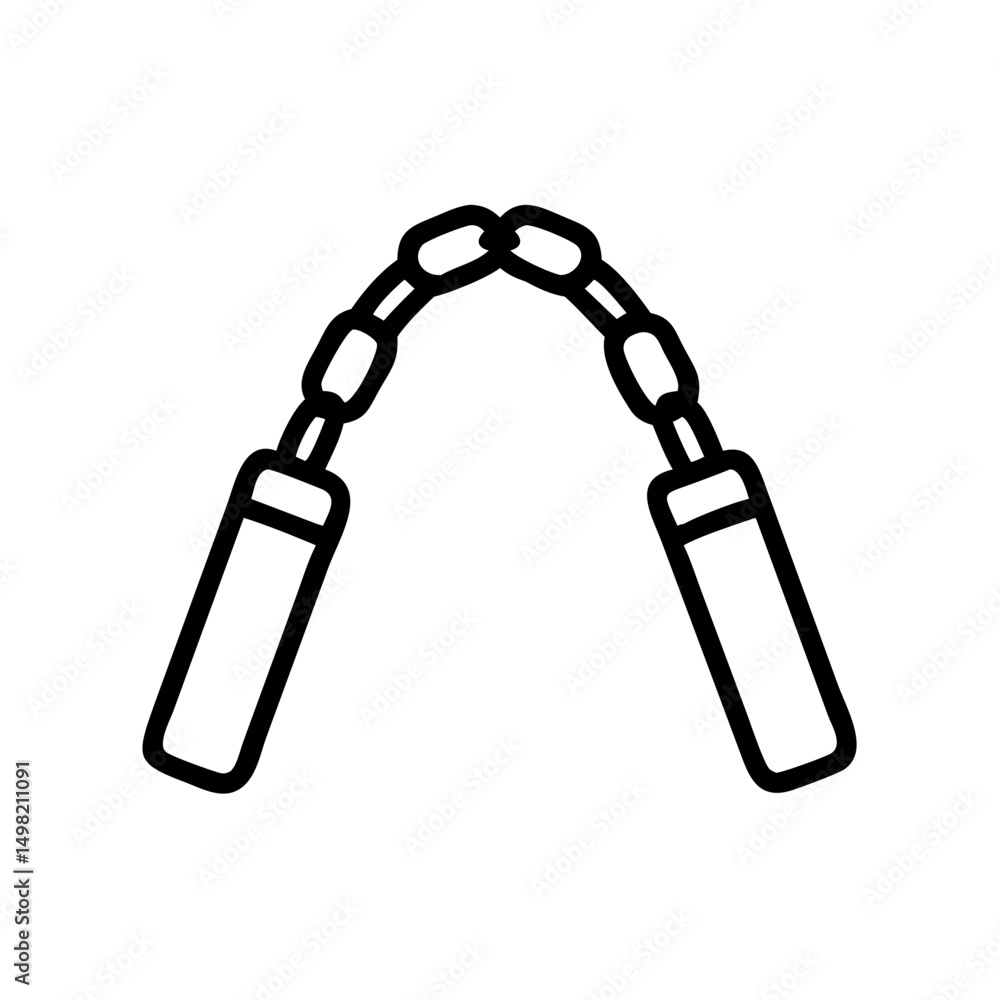 Poster isolated close up of nunchucks with a chain connecting the two handles in a simple graphic style