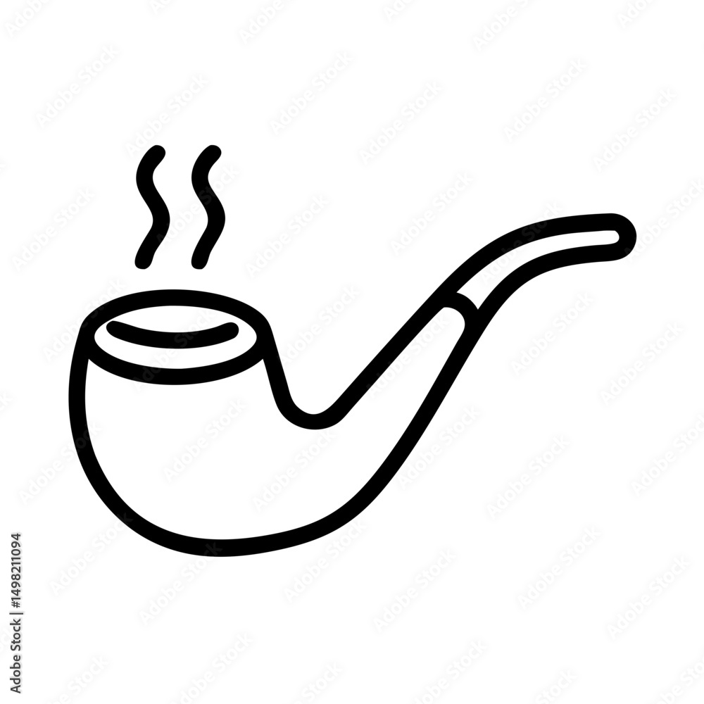 Poster smoking device with curved stem and rising fumes in a simple outline drawing style for print media u
