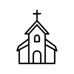 A simple line drawing of a building with a cross on top, possibly a chapel or other religious place