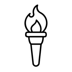 Simple graphic of a black outline of a torch with a bright flame on top against a white background