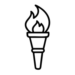 A simple graphic of a torch with a bright flame emanating from the top in black outline style