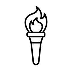 Simple graphic showing a black outline of a flaming torch on a white background design element