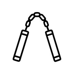 A pair of nunchucks with a chain connecting two handles for martial arts training and self defense