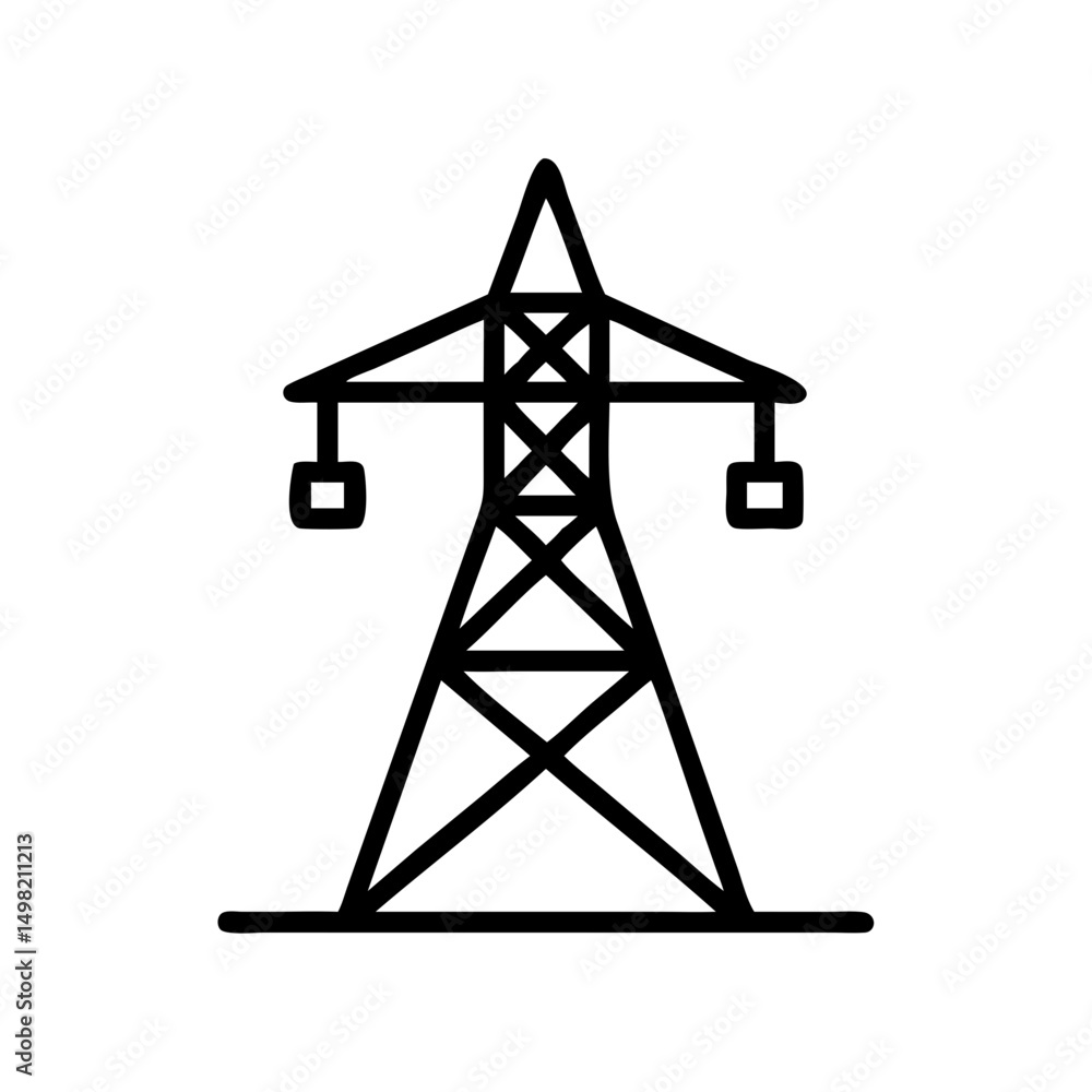 Poster a graphic representation of a transmission tower with a simple line drawing on a white background