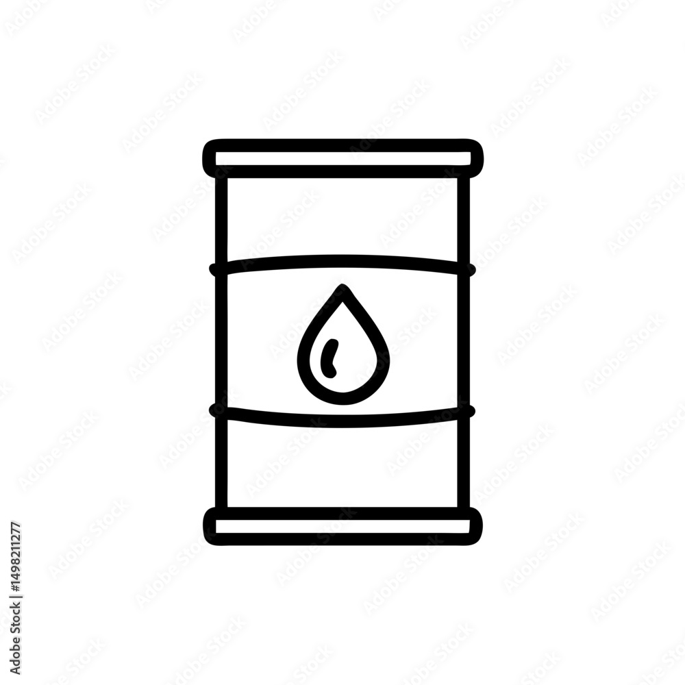 Poster a black and white graphic of a barrel with a drop symbol centered on the container surface design
