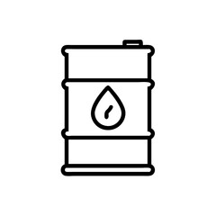 Outline graphic of a barrel with a drop symbol on it used for storage and transport of fuel source