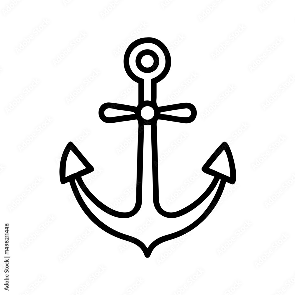 Poster simple black and white graphic of a nautical anchor with a rounded top and pointed flukes design sha
