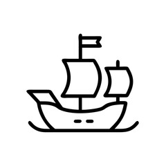 Simple graphic of a sailing vessel with two sails and a flag on a white background scene design