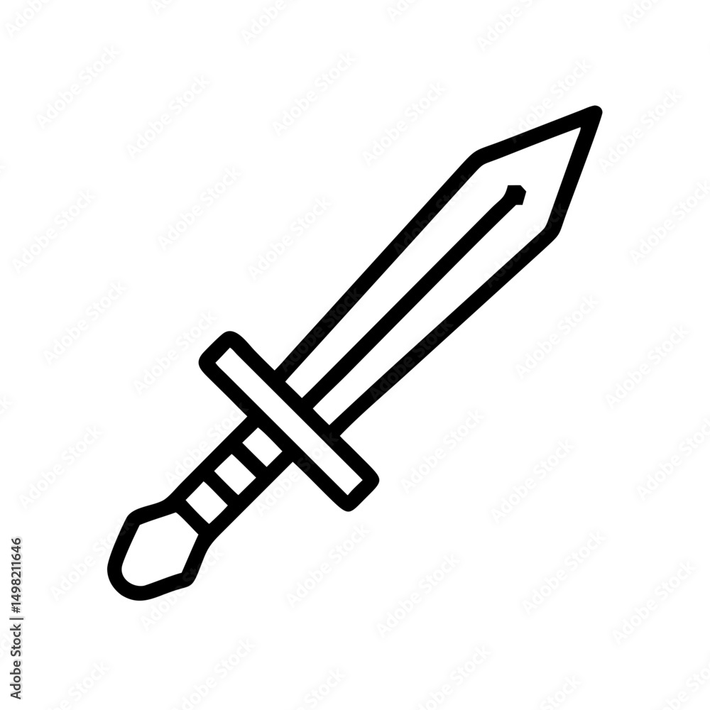 Poster a simple line drawing of a medieval sword with a hilt and a sharp pointed blade design shown clearly