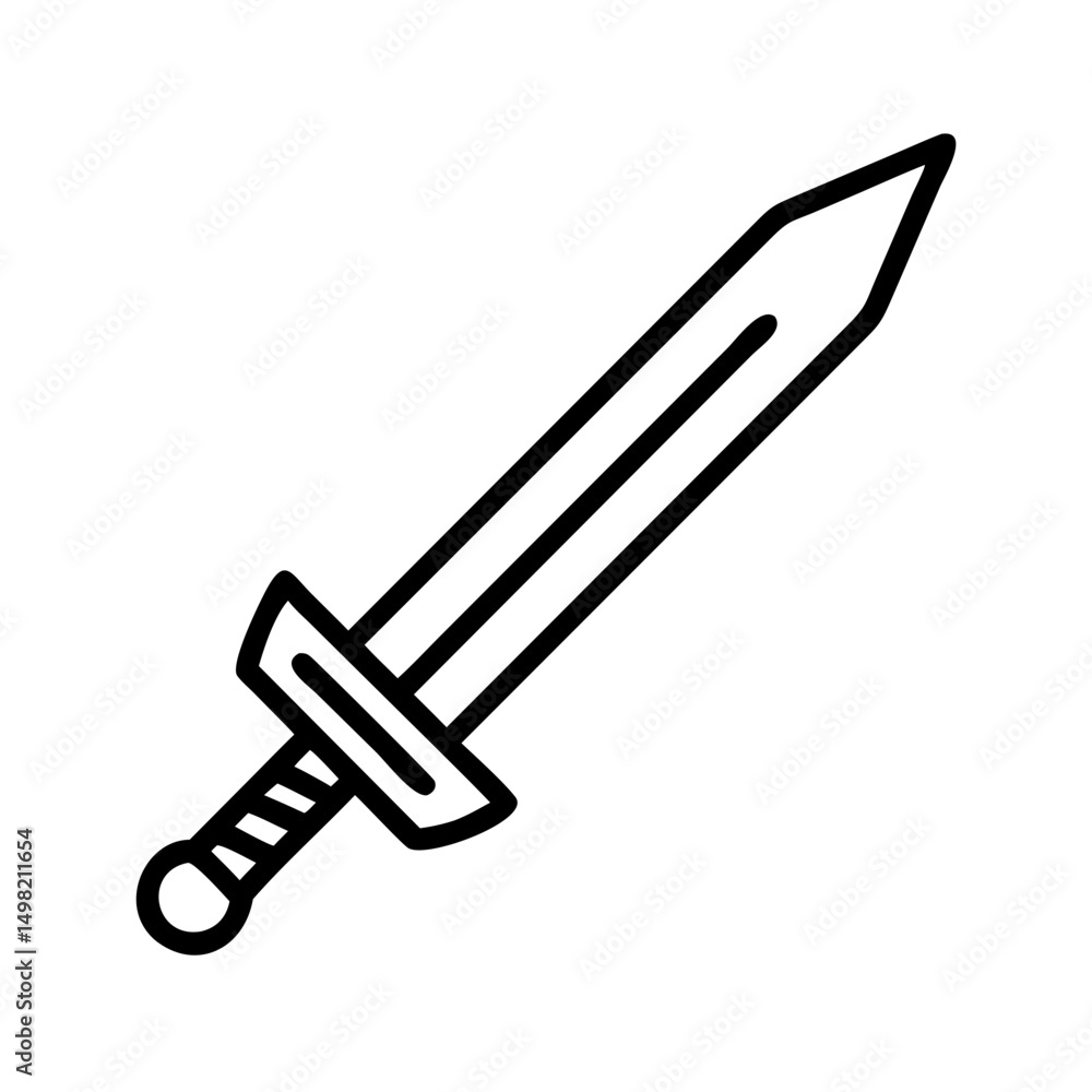 Poster simple line drawing of a medieval sword with a hilt and a rounded pommel on a white background image