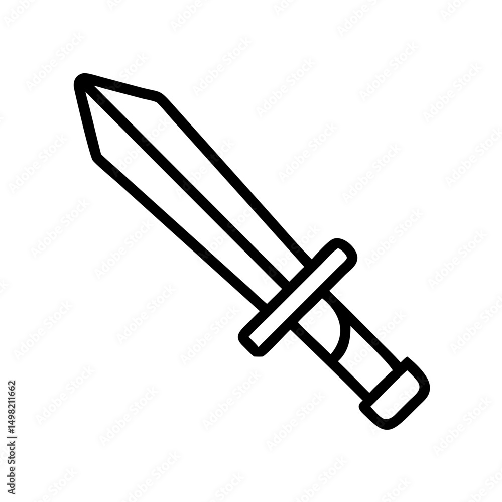 Poster a simple graphic showing a sword with a blade and hilt on a plain white background clearly visible