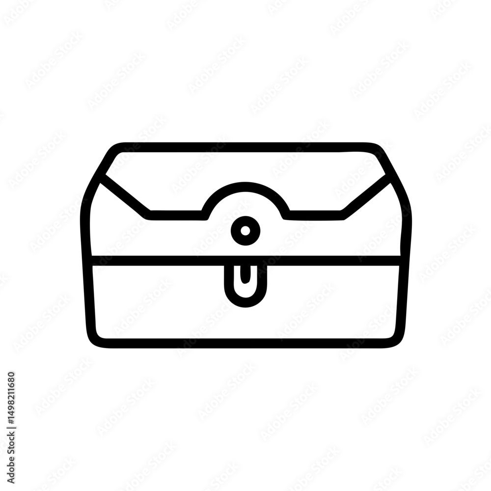 Poster a simple depiction of a closed treasure chest with a lock in a minimalist outline style drawing form
