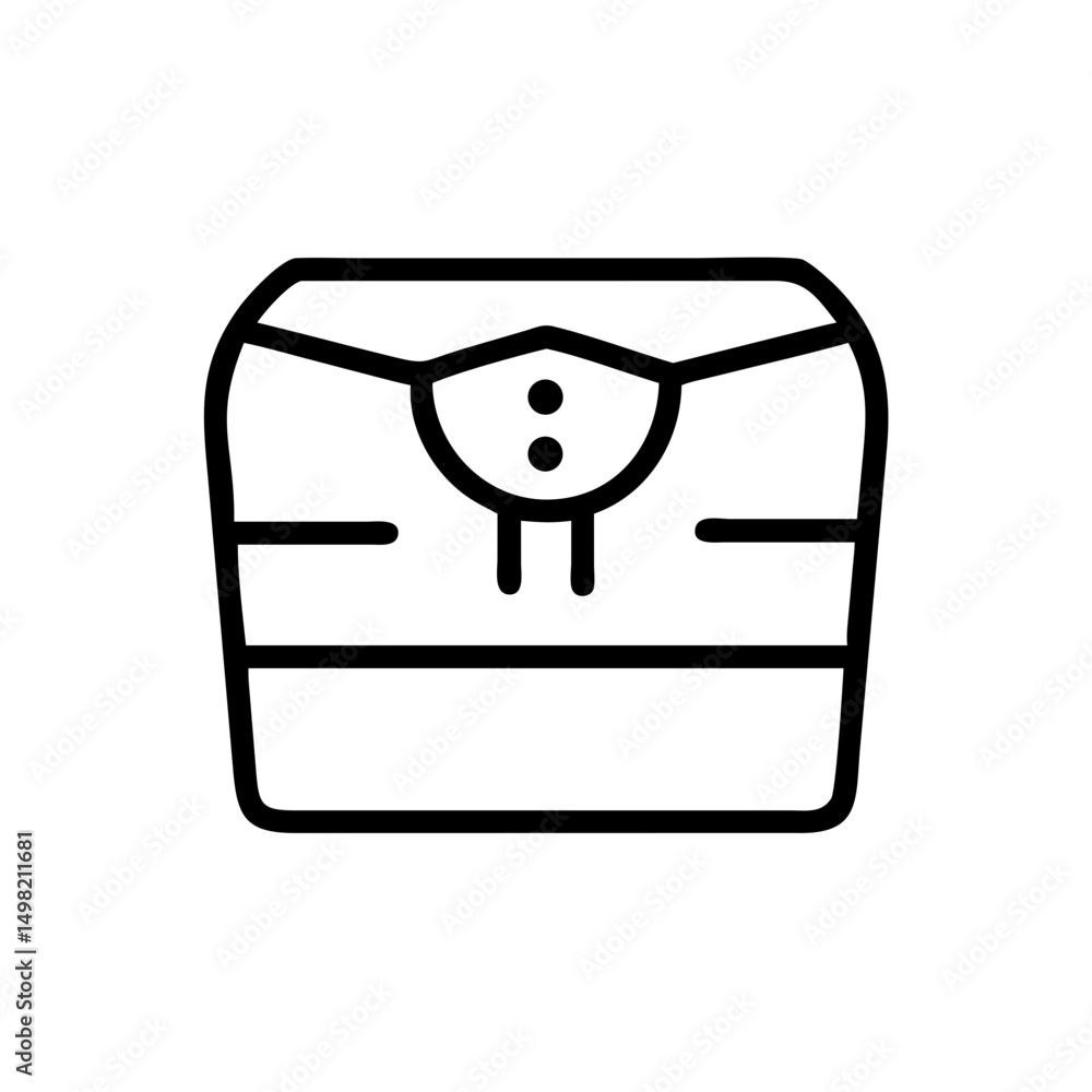 Poster simple graphic of a treasure chest with visible latch and two buttons on the front side design of it