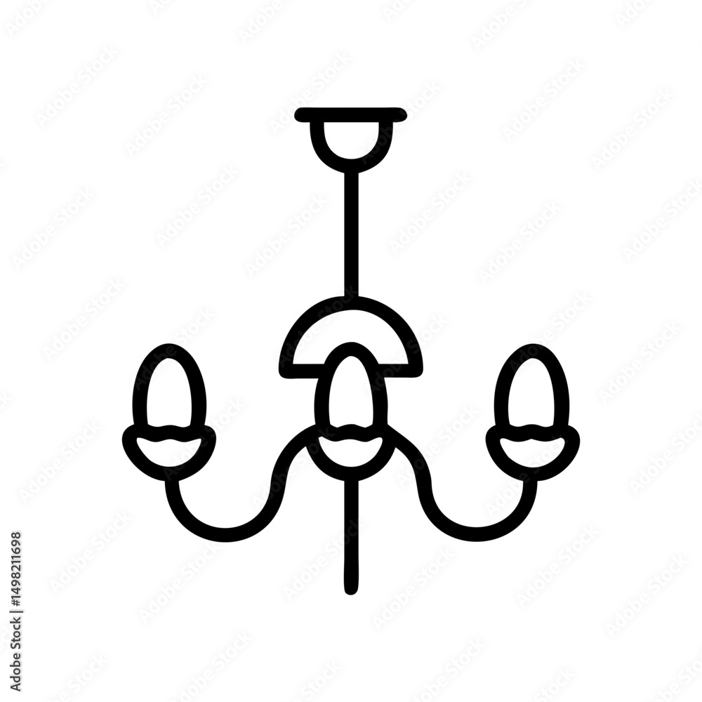 Poster simple outline drawing of a chandelier with three lights hanging from the ceiling fixture design