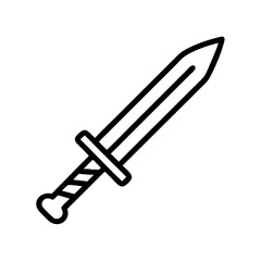 Fototapeta premium Simple outline drawing of a medieval sword with a twisted grip and a sharp pointed blade design element