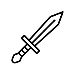 A simple line drawing of a medieval sword with a hilt and a sharp pointed blade design shown clearly
