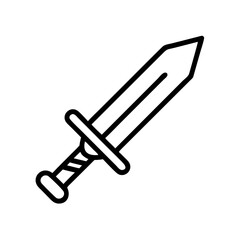 A simple line drawing of a sword with a detailed hilt and a sharp pointed blade design style