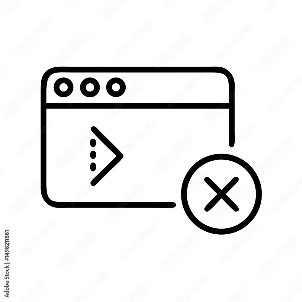 Poster A graphical representation of a window with a play symbol and a close button icon displayed clearly