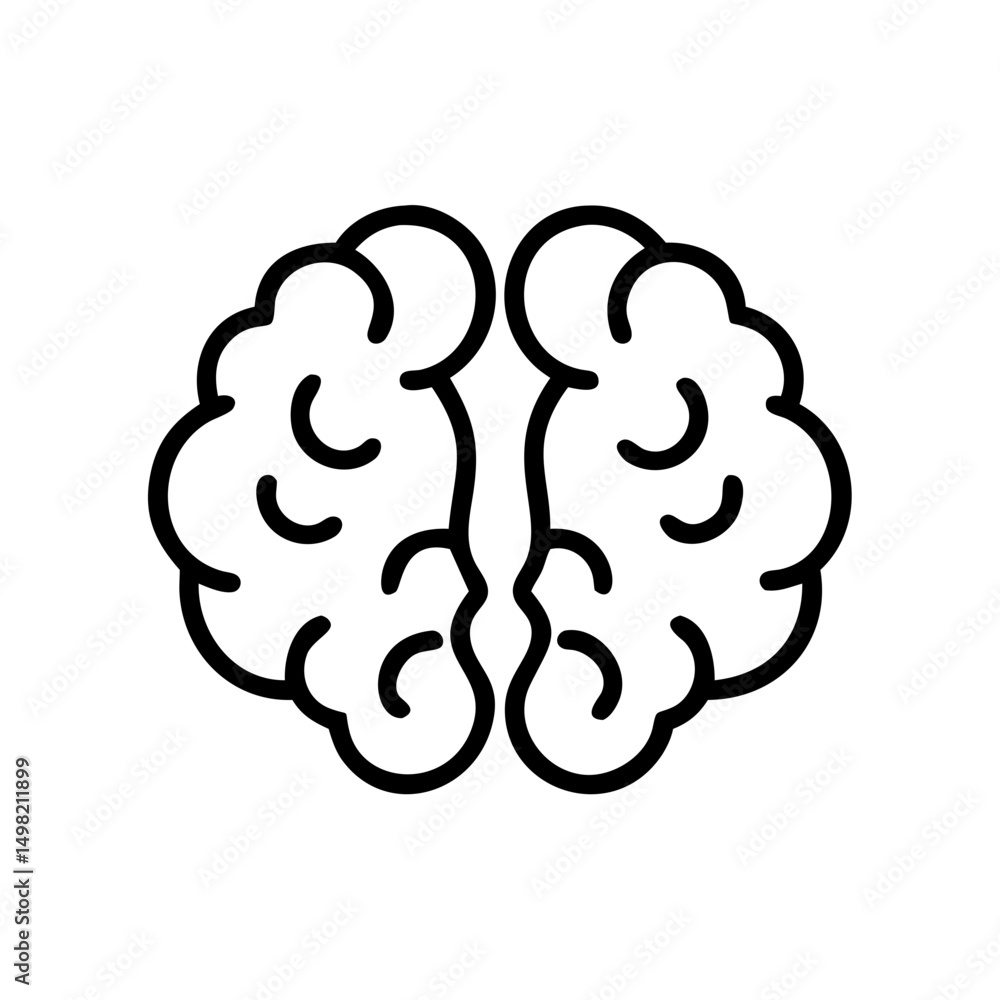 Poster simple graphic showing a stylized brain with distinct lobes and a clear midline division design elem