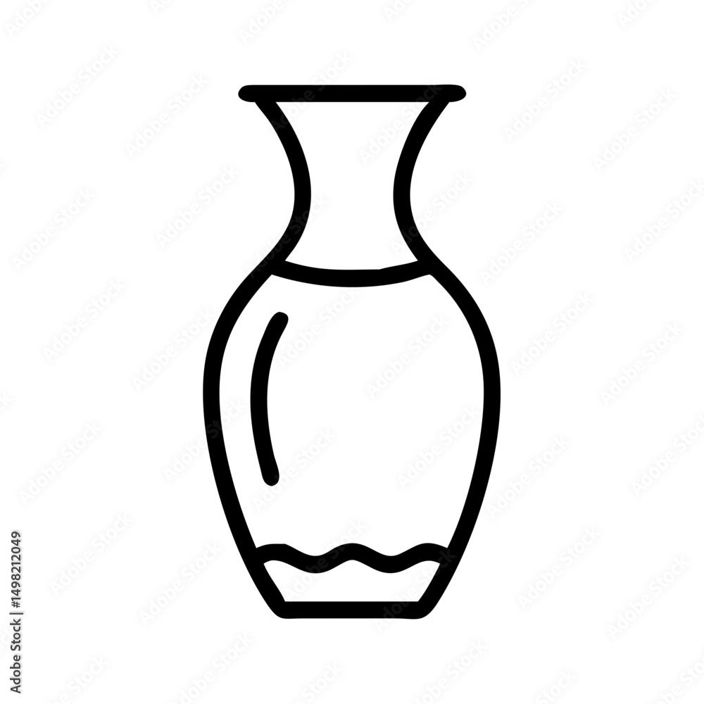 Poster simple outline drawing of a vase with a narrow neck and a decorative wavy base pattern design elemen