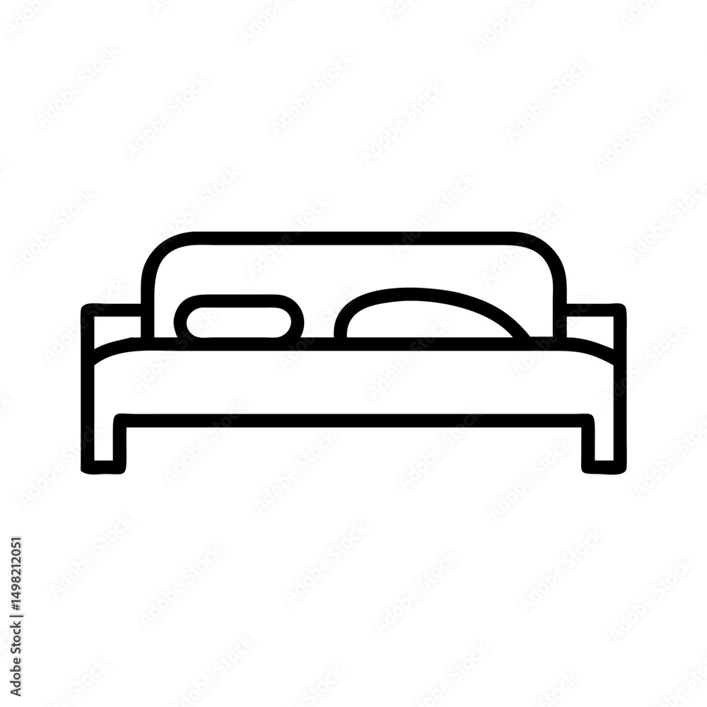 Poster a simple line drawing of a bed with two pillows resting on it, isolated on a white background design