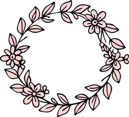 minimalist line drawing round floral wreath