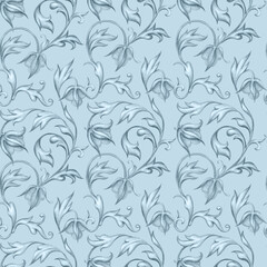 Seamless vintage floral pattern with gray tones. Elegant hand-drawn  illustration for fabric, wallpaper, or background. Perfect for textile and decorative projects.