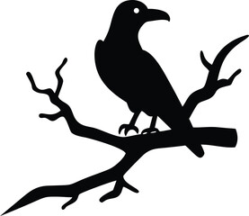 raven bird silhouette on a dead tree branch