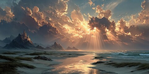 Sun Rays Breaking Through Clouds Lighting Up the Landscape