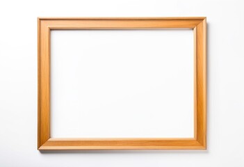A wooden picture frame on a white wall.